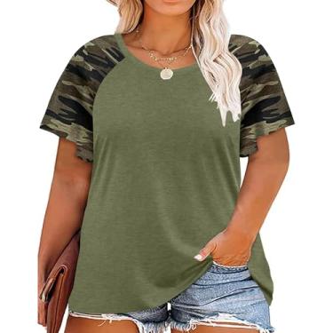Imagem de HDLTE Blusa feminina plus size floral manga sino túnica gola redonda camiseta solta casual, A_03_Verde exército, 4X