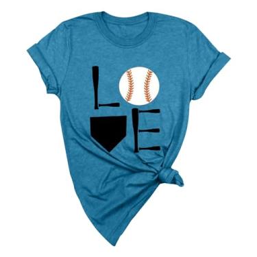 Imagem de Duobla Camiseta feminina de beisebol estampada moderna verão casual tops soltos manga curta camiseta básica bonita 2024 moda, Azul, 4G