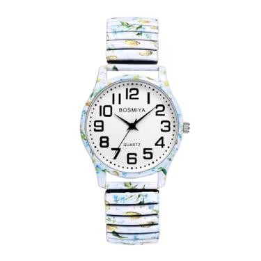 Imagem de Lancardo Relógio feminino com pulseira elástica: relógio de pulso de quartzo analógico elástico com flor boêmia, mostrador branco, fácil de ler, dia das mulheres, Branco, amarelo, uso diário
