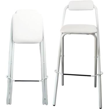 Imagem de Cadeira de cozinha dobrável com encosto e apoio para os pés em branco/preto, banco de bar dobrável, cadeira alta de bar portátil para escritório, assento de festa PUB Shop, branco, balcão de 70 cm