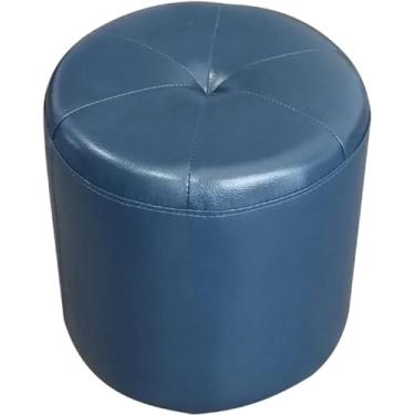 Imagem de Banqueta redonda para sala de estar, banquinho redondo, pufe otomano, banco criativo para troca de sapatos, impermeável, material de couro, moldura de madeira maciça, azul gema, 32 x 40 cm