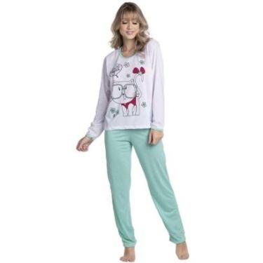 Imagem de Pijama Longo Malha Estampada Bella Fiore Inverno Roupa Para Dormir Frio Linha Noite-Feminino