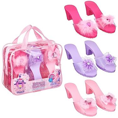 Imagem de Pacote com 3 sapatos de princesa – Sapatos de salto alto para crianças da realeza – Sapatos de fantasia de princesa em cor pastel, salto alto para crianças – Serve para crianças de 7 a 10 anos, rosa