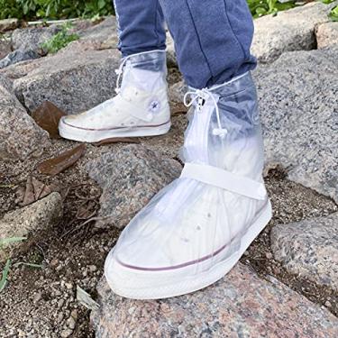 Imagem de DJZSSXLW Bota de chuva impermeável capa de sapatos mulheres homens crianças sola de borracha reutilizável galochas 1 par (transparente, 4GG)