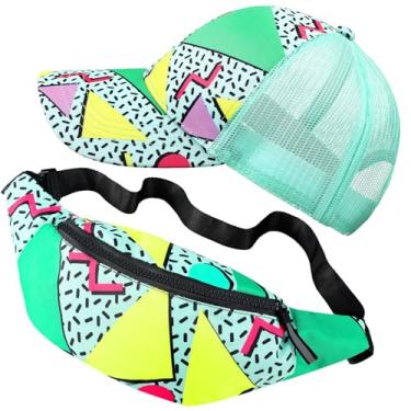 Imagem de 2 pochetes dos anos 80 e 90 para mulheres, homens, roupa de Halloween, hip hop, malha neon, bolsa de cintura ajustável para festa de Natal, Verde, 35 x 14 cm / 13.78 x 5.51 inches