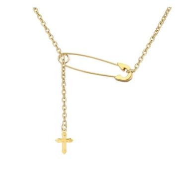 Imagem de Colar de alfinete de segurança, pequeno, delicado cruz, colar com clipe de papel, clipe de papel, cruz Y, colar para mulheres e homens, joias de presente, Metal, Sem Pedra Preciosa