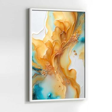 Imagem de Quadro Abstrato Mármore Dourado Verde com Moldura Decorativo 130x90 Sala de jantar Quarto Decoração Vertical Parede