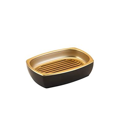 Imagem de Saboneteira Arthi | Design Clean e Elegante | Grades para Escoamento Sem Desperdício | Prático e Funcional no Box | Organização de Higiene Pessoal | Compatível com Diversos Banheiros | Preto Dourado