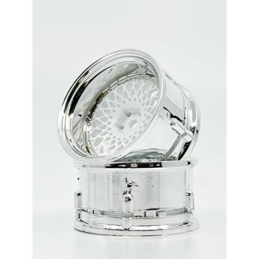 Imagem de DS Racing Drift Element 1/10 RC Drift Car Rims Wheels, New Mesh Series, Set of 2, Adjustable Offset, Compatible with Yokomo YD MD RD, MST RMX, Reve D RDX, Redcat RDS, HPI, TT (White Face w/Chrome Lip)