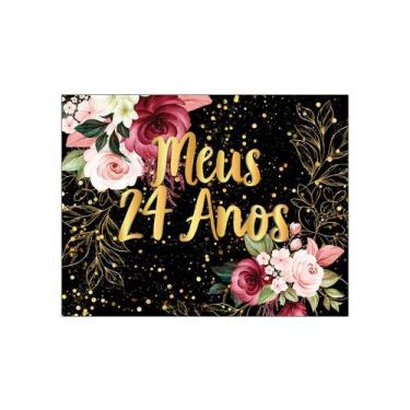 Imagem de Painel de Festa Horizontal 1,55 X 1,20 - Meus 24 Anos Floral Efeito Br