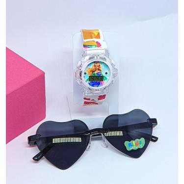 Imagem de Kit Relógio Infantil Digital Pisca Luz Led Princesas Disney + Óculos d