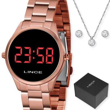 Imagem de Kit relógio lince feminino led digital rose  gold com colar e brinco m