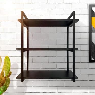 Imagem de prateleira toda preta seuspensa ferro e madeira - Metal Decore