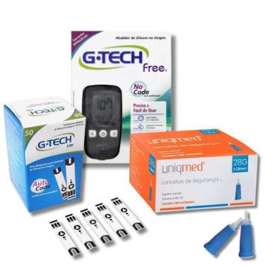 Imagem de Kit Medidor Glicose + 50 Tiras + 100 Lancetas Automáticas - G-TECH