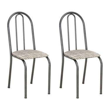 Imagem de Kit 2 Cadeiras de Cozinha Califórnia Estampado Rattan Bege Pés de Ferr