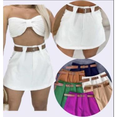Imagem de Shorts Saia Curto Alfaiataria Chic Elegante com cinto Luxo Moda Femini
