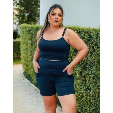 Imagem de Conjunto Plus Size Azul Marinho Bermuda com Bolsos e Cropped  - Fitmod