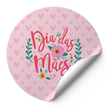 Imagem de 120 Etiquetas Auto Colante Adesivos Redondos Dias Das Mães Fundo Rosa 