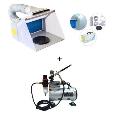 Imagem de Mini cabine de aerografia com led e exaustor+kit aerografo profissiona