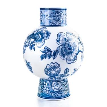 Imagem de Vaso de cerâmica azul e branco porcelana chinesa artesanal vaso de flores vintage decorativo para sala de estar, decoração de casa, escritório (azul)