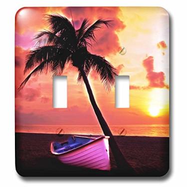 Imagem de 3dRose lsp_201097_2 A Dream Beach with Sunrise Under a Palm Tree Stands a Pink Boat Light Switch Cover