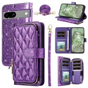 Imagem de Furill Capa carteira para Google Pixel 7 com alça de pulso, alça de ombro transversal, suporte de couro PU, capa para celular com 9 compartimentos para cartões, bolsa com zíper para Pixel6Pro, Pixel6,