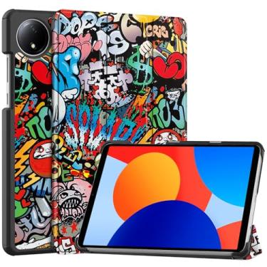 Imagem de Gylint Capa para Xiaomi Redmi Pad SE 8,7'' 2024, capa dobrável de couro PU ultrafino com suporte para Xiaomi Redmi Pad SE 8,7'' Graffiti