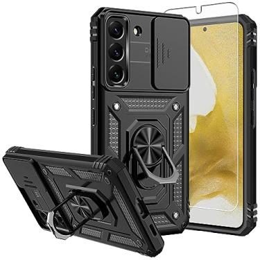 Imagem de SKTGSLAMY Capa para Samsung Galaxy S22, capa para Galaxy S22 com protetores de tela e capa para câmera, [grau militar] Capa testada contra quedas com suporte magnético para S22 (TC-Black)