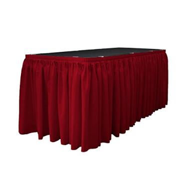 Imagem de LA Linen Saia de mesa plissada de popelina de poliéster com 10 clipes grandes, 4,7 m x 73,6 cm, cranberry