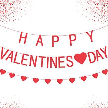 Imagem de Faixa de Feltro, Feliz Dia dos Namorados – 2,5 m, sem guirlanda de coração DIY | Decorações de Dia dos Namorados para sala de aula, Banner de feltro Feliz Dia dos Namorados | Faixa de Dia dos Namorados para noite romântica, decoração de Dia dos Namorados