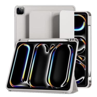 Imagem de GKABXY Capa para iPad Pro 11 (M4 2024) com suporte para lápis | Suporta Apple Pencil Pro e carregamento USB-C | Capa com suporte dobrável triplo com parte traseira de TPU macio | Função despertar