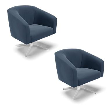 Imagem de Cadeira Sala De Jantar Giratória Base Cromada Kit 2 Stella Suede D03 - D`rossi Cor Azul...