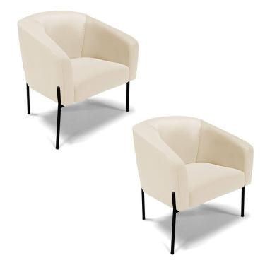 Imagem de Cadeira Sala De Jantar Pé De Ferro Preto Kit 2 Stella Sintético D03 - D`rossi Cor Bege