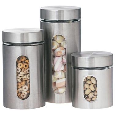 Imagem de Potes Herméticos Em Vidro E Inox Conjunto 3 Peças Ideal Para Grãos E Massas