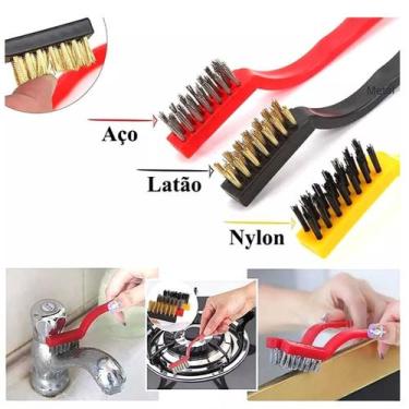 Imagem de Kit 3 Escovas Limpeza Pesada Peças Ferrugem Aço Latão Nylon - TOP