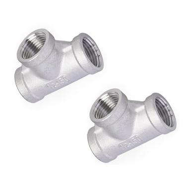 Imagem de TL TOOLEGIN Camiseta NPT fêmea de 1/5.1 cm, encaixe de tubo de mangueira de aço inoxidável 304, encaixe de tubo fundido de 3 vias para gás, óleo, linha de água, 2 peças