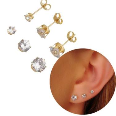 Imagem de Trio de Brincos de zircônia 5mm, 4mm  3mm banhado em ouro 18 - Morgani
