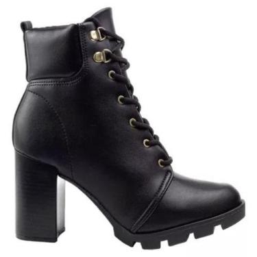 Imagem de Coturno Beira Rio Salto Alto Solado Tratorado Feminino Preto, Preto, 3