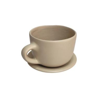 Imagem de Cachepot Vaso Xicara com Pires -cor  Ninho de Ceramica - Decore Casa