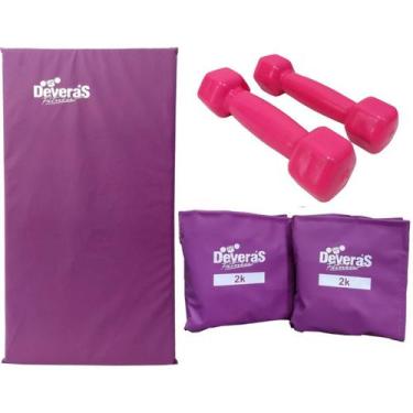 Imagem de kit halteres peso 1 kg par caneleiras de peso 2 kg peso academia e col