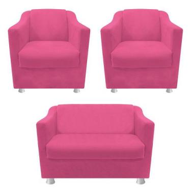 Imagem de kit 02 Poltrona Cadeira e  01 Namoradeira Babel Corano Pink - DAMAFFÊ 
