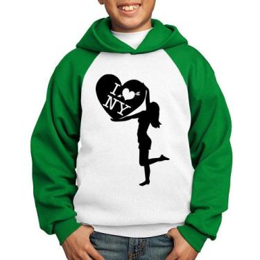 Imagem de Moletom Infantil I love NY Girl - Foca na Moda, Branco, Verde, 12