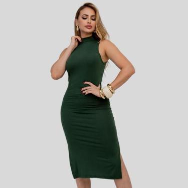 Imagem de Vestido Midi com Fenda Gola Alta Regata Final de Ano e Festividades - 