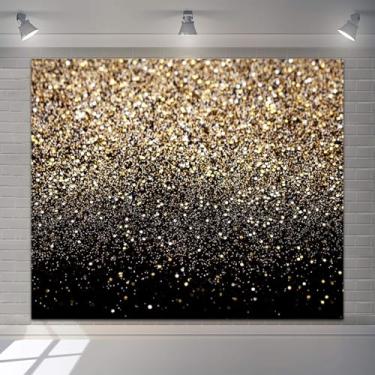 Imagem de Pano de fundo preto e dourado com glitter 3 x 2,4 m Astract Golden Bokeh Spots Gold Shimmer Wall Photography Backdrop Women Men Girls Kids Birthday Baby Shower Wedding Party Background Photo Studio