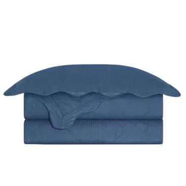 Imagem de Camesa Colcha Kit Cobre Leito Solteiro 240x160cm com Porta Travesseiros Egeu - Marinho