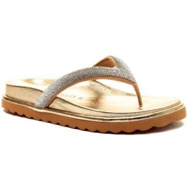 Imagem de Sandália em Couro Dourado com Tiras de Strass Cristal Cecconello-Feminino