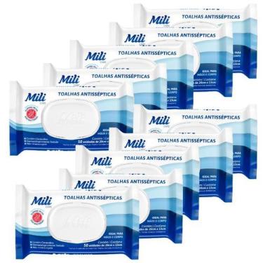 Imagem de Lenço Umedecido ou Toalhas Antissépticas Mili  10 pacotes c/ 50 (total
