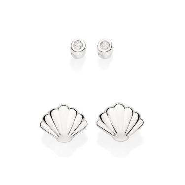 Imagem de Kit Brinco Solitário e Concha Prata 925 Rommanel 820163, Prata