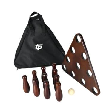 Imagem de menolana Conjunto de boliche infantil, mesa de boliche pi, 10 pinos de boliche e 1 bola, jogo de esportes ao ar livre para atividades de quintal, Marrom