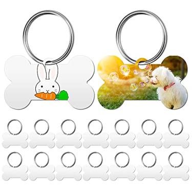 Imagem de 16 etiquetas de identificação para cães em branco por sublimação de alumínio, etiquetas de identificação para cães em formato de osso, etiquetas de identificação dupla face para cães e gatos